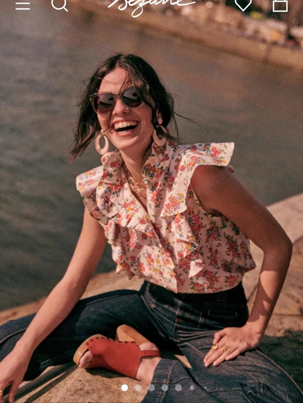 Sezane Chiara Floral Ruffle Sleeve Blouse
